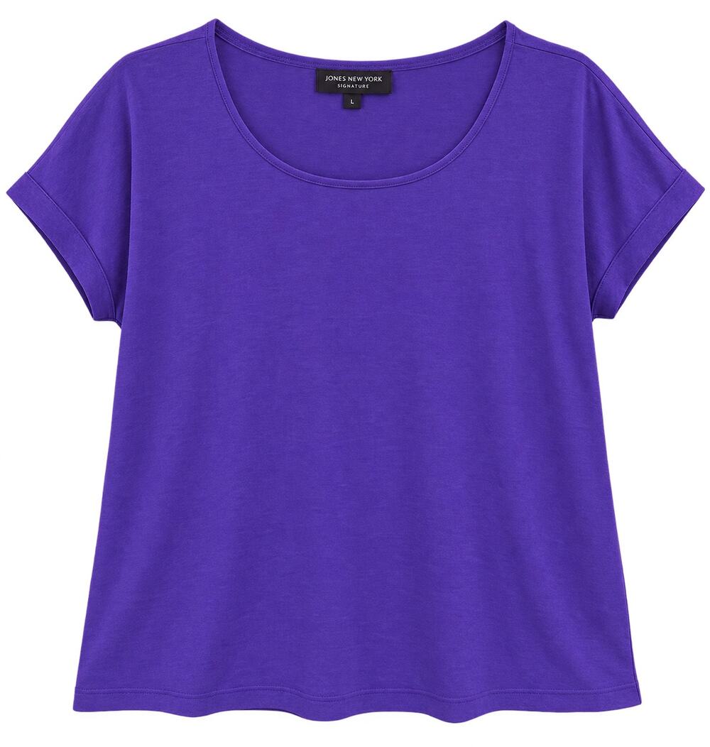 Jones New York Scoop Neckline Knit Short Sleeve Blouse Purple Size M